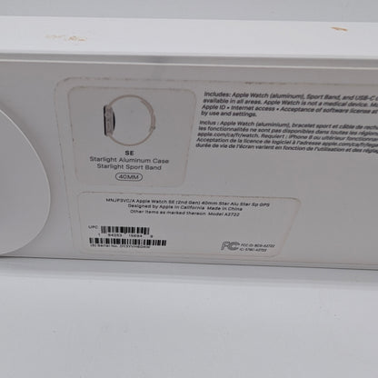 GPS Only Apple Watch SE 2nd Gen 40MM Aluminum Starlight Sport Band