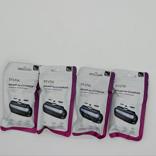 Statik Snap-N-Charge Mini Portable Magnetic Universal Power Bank Micro USB-C Bundle of 4