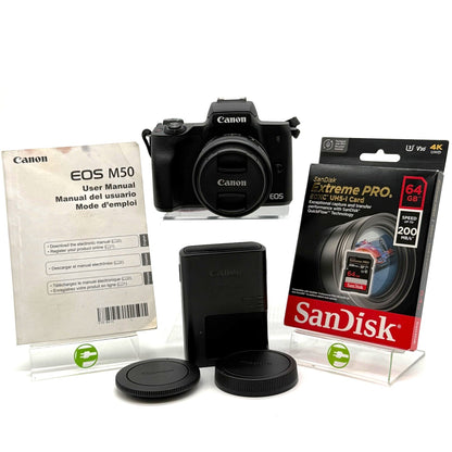 Canon EOS M50 Mirrorless 24.1MP Digital Camera w/15-45mm Lens and 64GB memory card