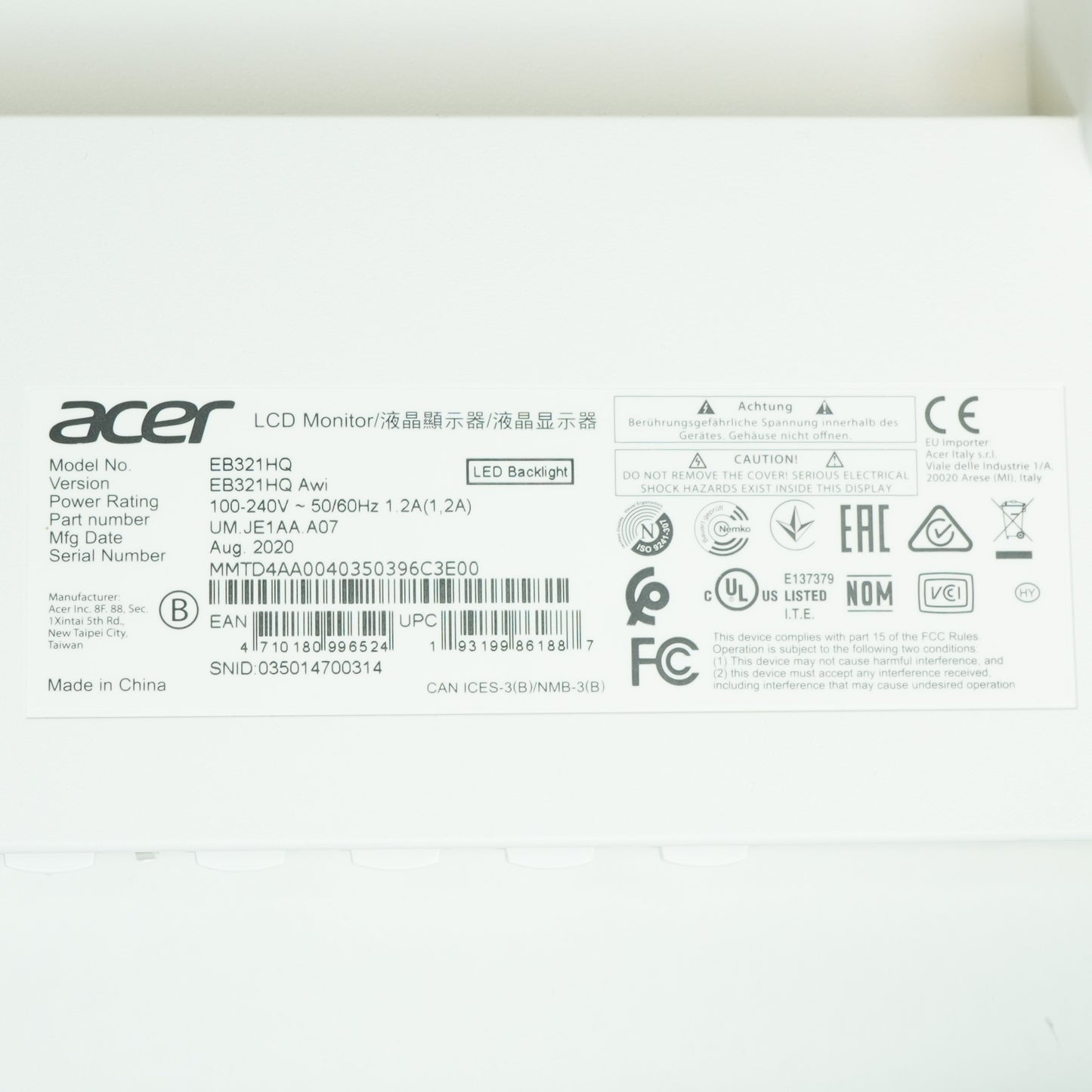 Acer 32" EB321HQ LED-backlit LCD IPS 60Hz Flat Panel Monitor